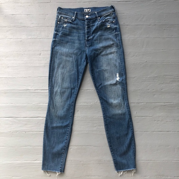 Mother The Stunner Ankle Fray Jeans Graffiti Girl Size 28 Medium Wash Skinny - Picture 1 of 16